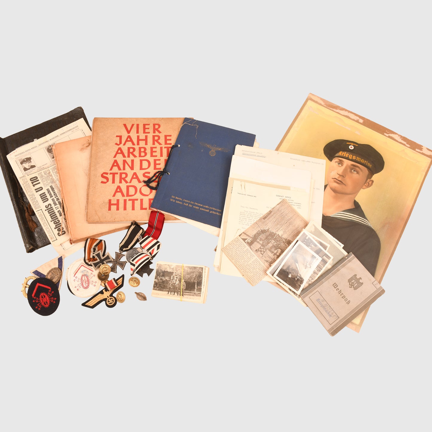 GERMAN WWII KRIEGSMARINE U-BOAT 110 DOCUMENT AND MEDAL GROUPING