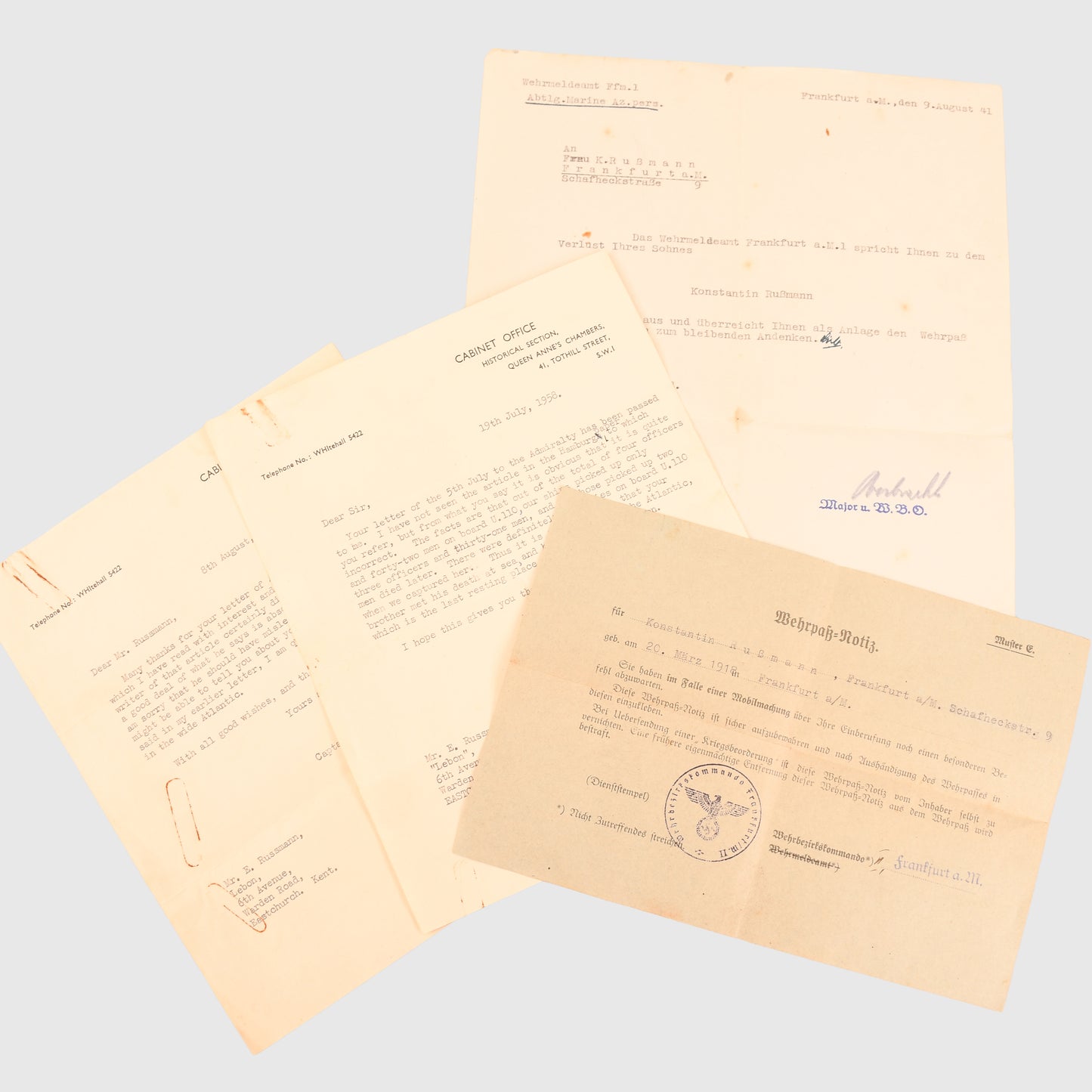 GERMAN WWII KRIEGSMARINE U-BOAT 110 DOCUMENT AND MEDAL GROUPING