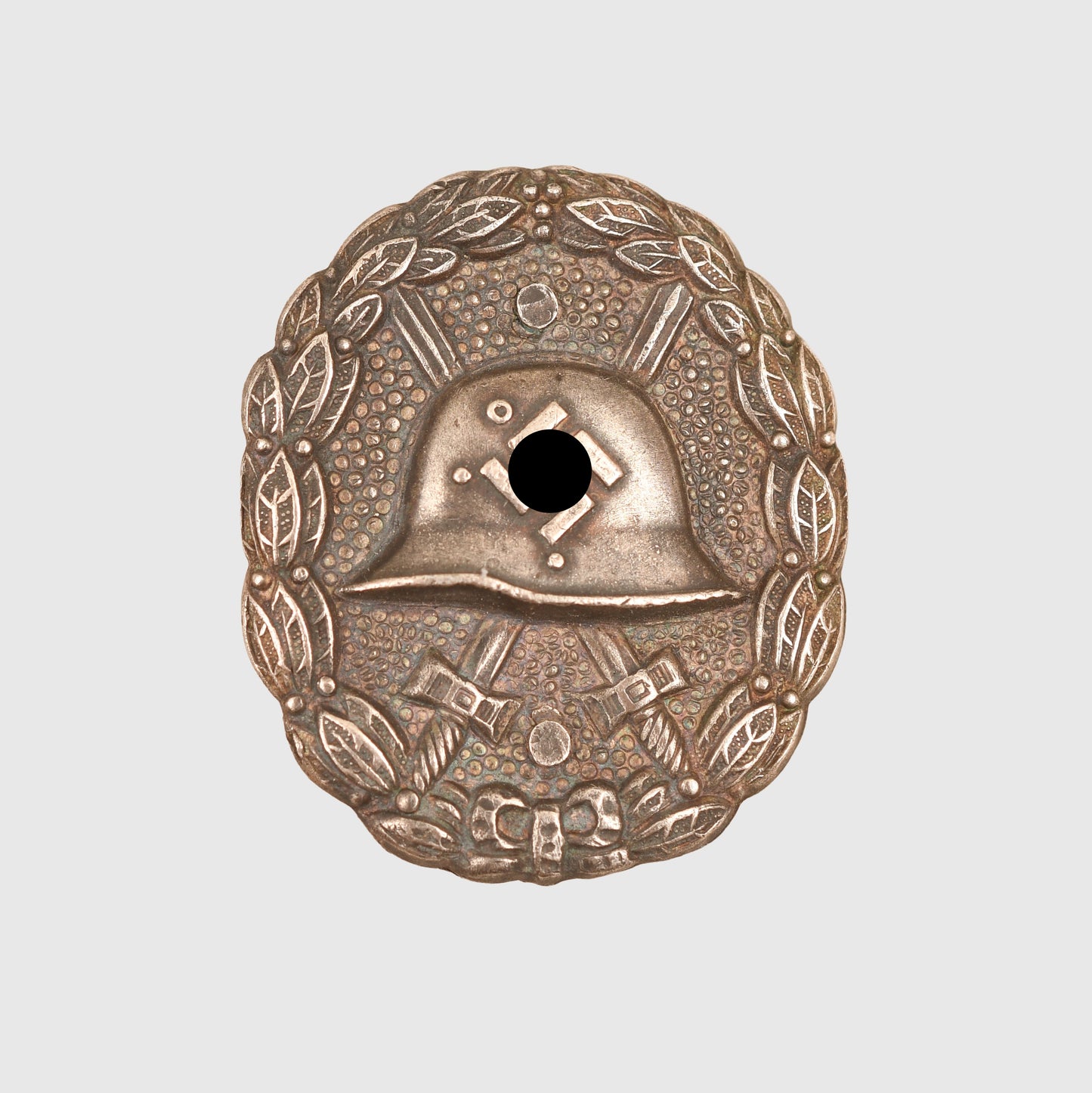 GERMAN WWII WOUND BADGE IN SILVER WITH UNUSUAL PIN SYSTEM