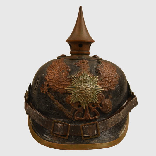 GERMAN WWI THURINGEN INFANTRY REGIMENT 95 ENLISTED MANS PICKELHAUBE - BATTLE DAMAGED
