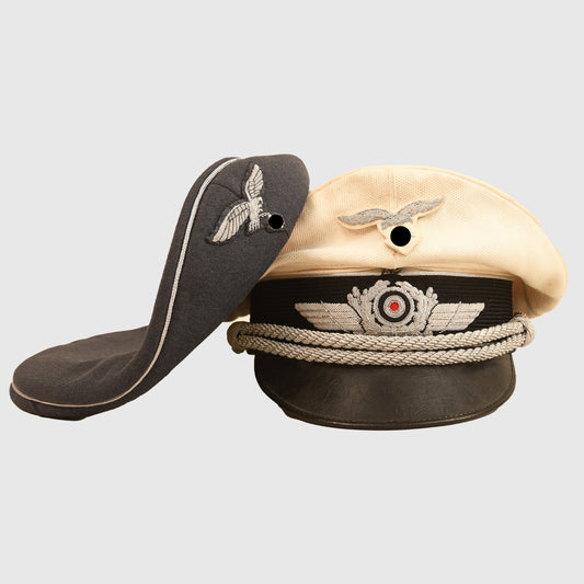 German WWII Luftwaffe Officers Visor Cap, White and Blue Covers