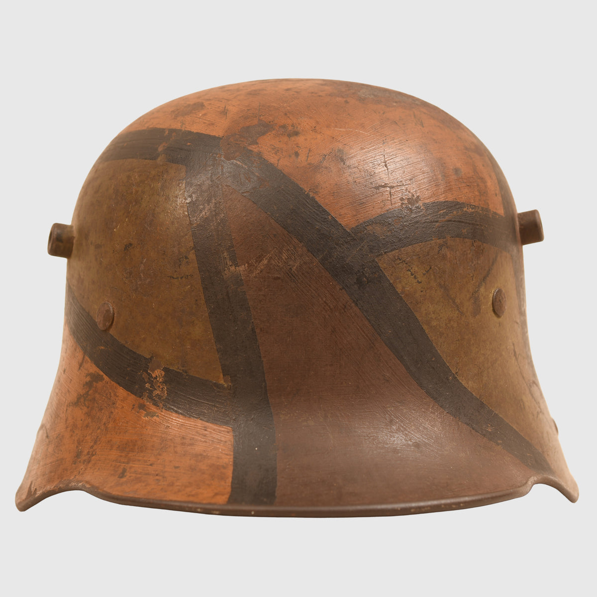 GERMAN WWI M.16 CAMOUFLAGE TRENCH HELMET WITH PARTIAL CHINSTRAP