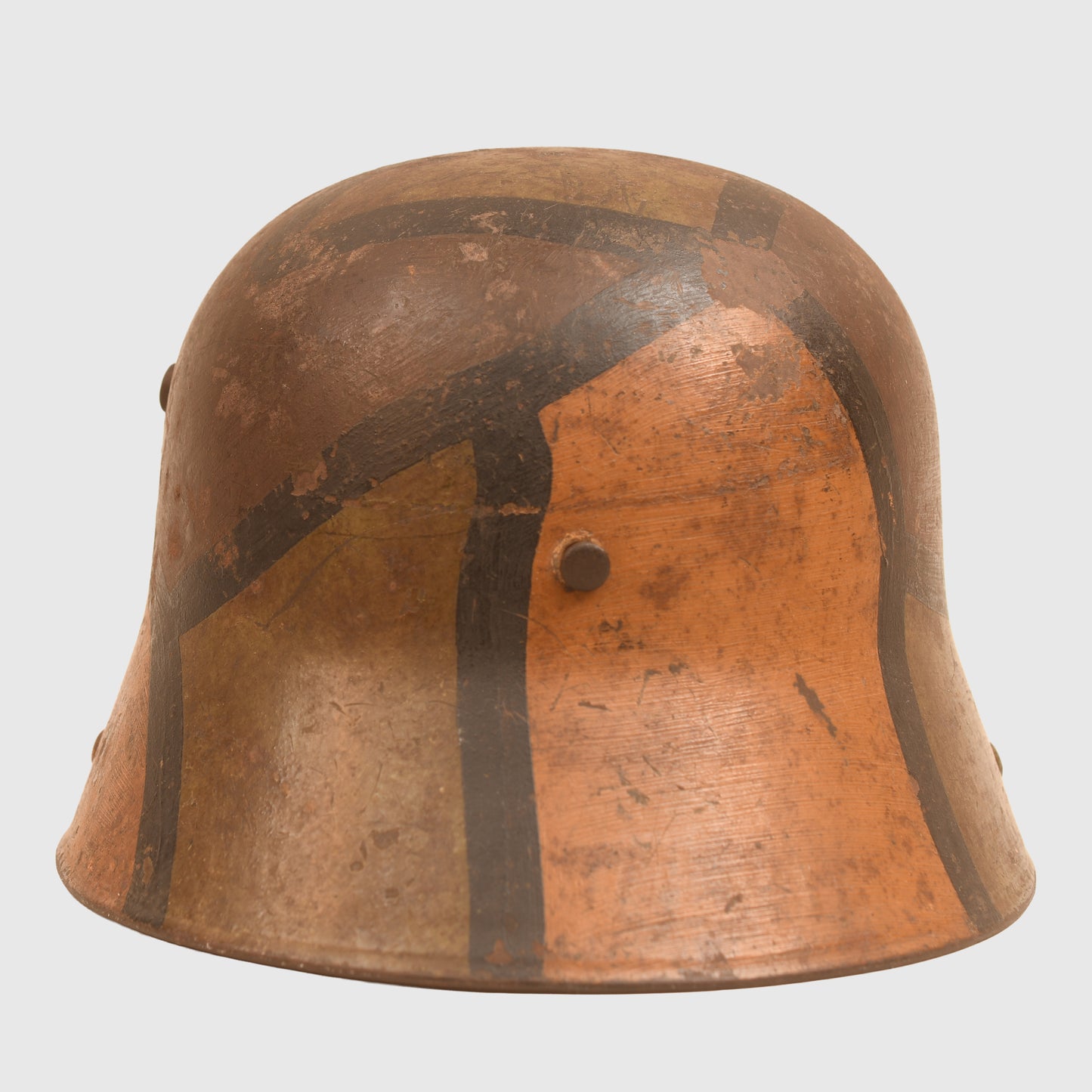 GERMAN WWI M.16 CAMOUFLAGE TRENCH HELMET WITH PARTIAL CHINSTRAP