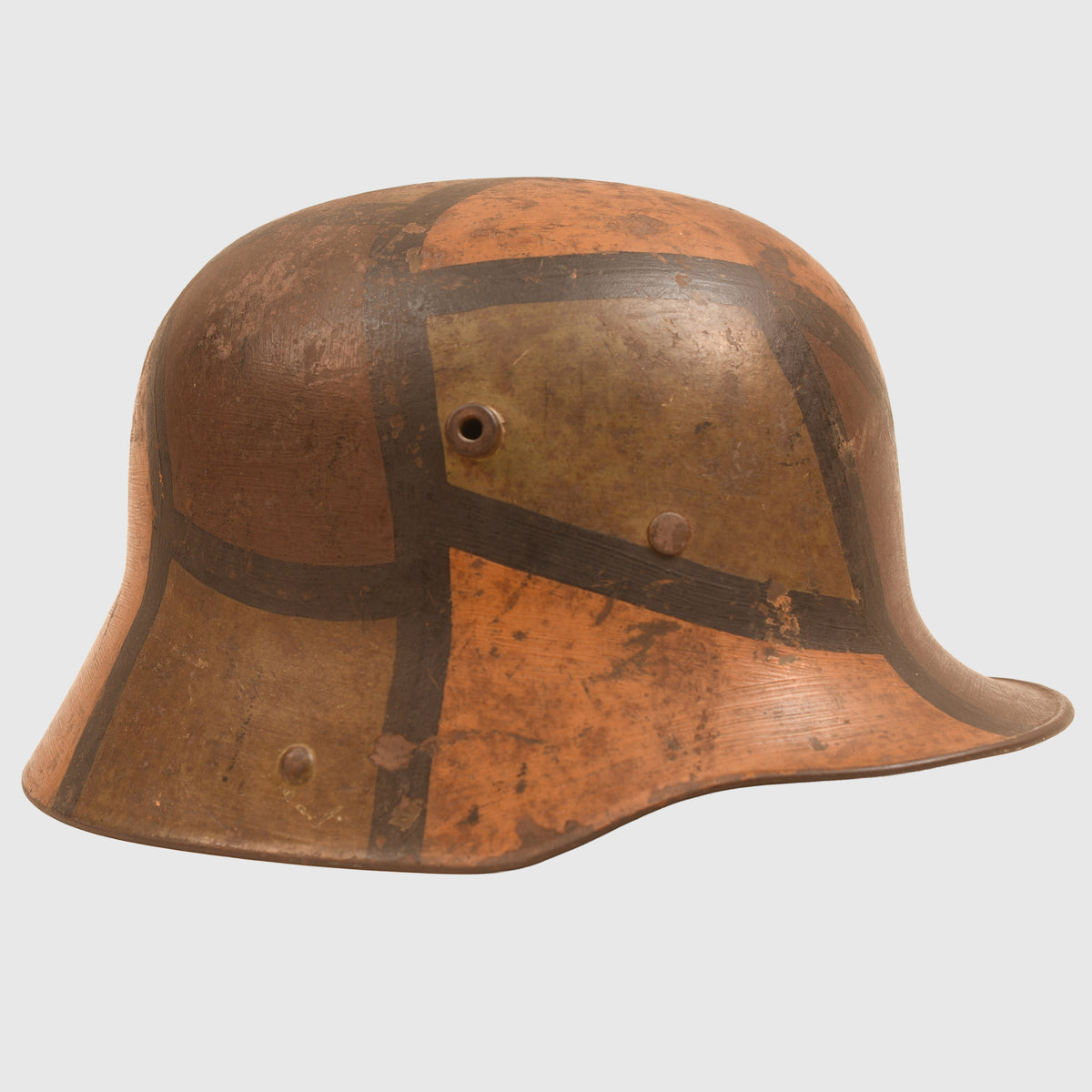 GERMAN WWI M.16 CAMOUFLAGE TRENCH HELMET WITH PARTIAL CHINSTRAP