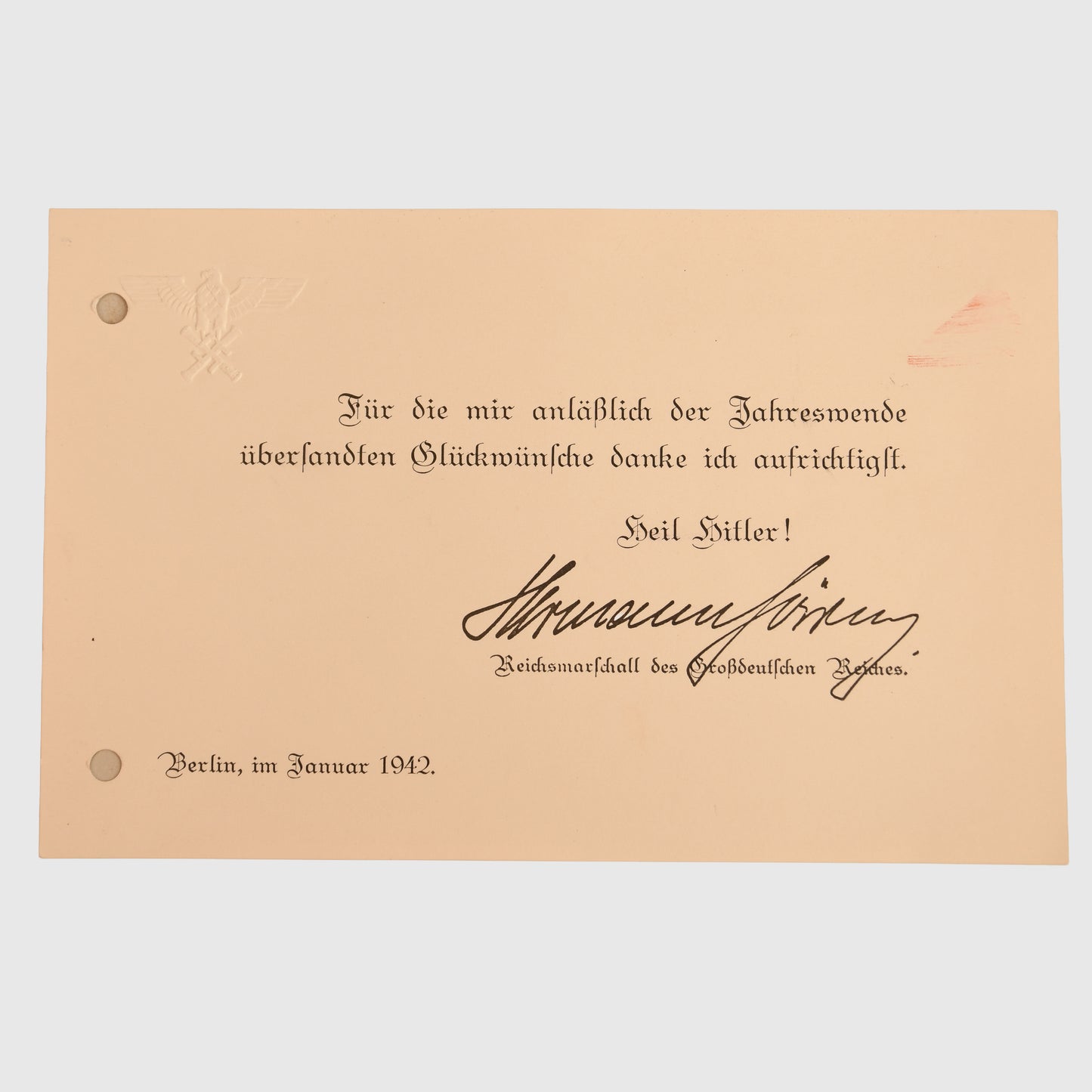 German WWII Hermann Göring Thank You Card