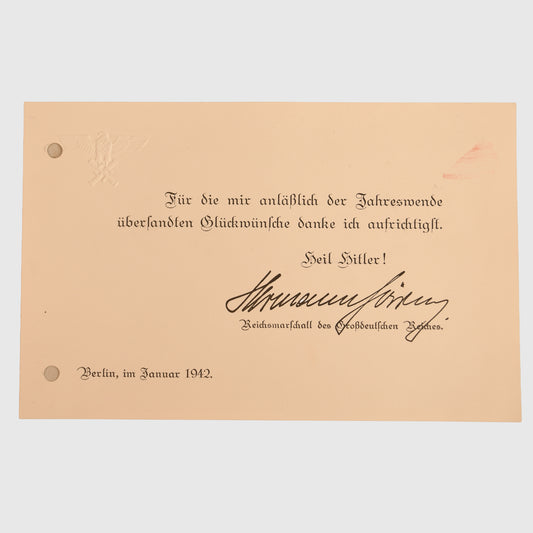 German WWII Hermann Göring Thank You Card