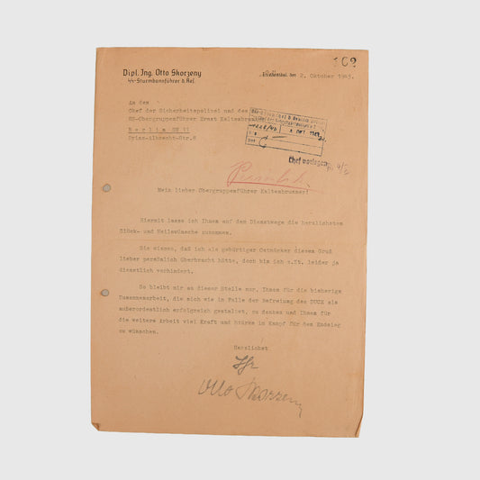 GERMAN WWII SS STURMBANNFUHRER OTTO SKORZENY IMPORTANT LETTER