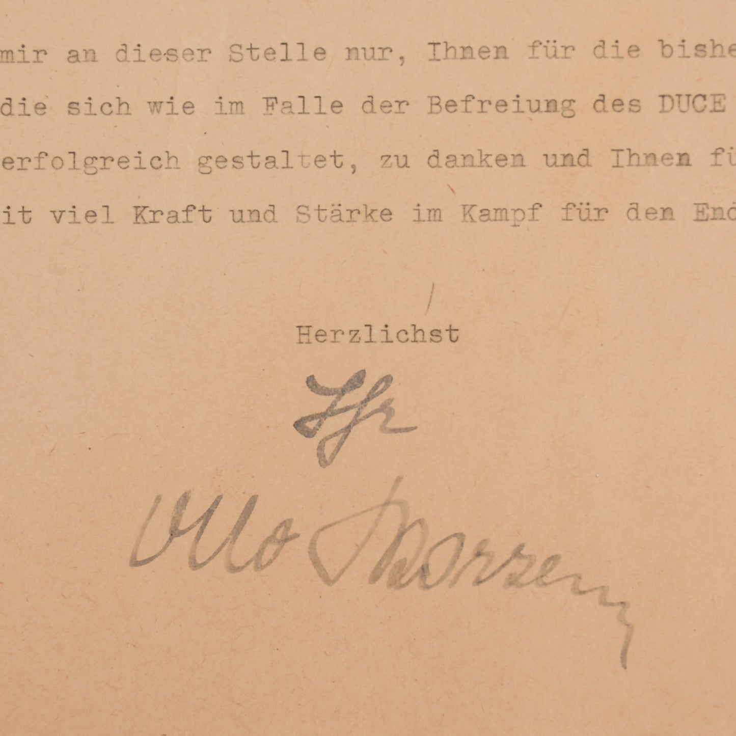 GERMAN WWII SS STURMBANNFUHRER OTTO SKORZENY IMPORTANT LETTER