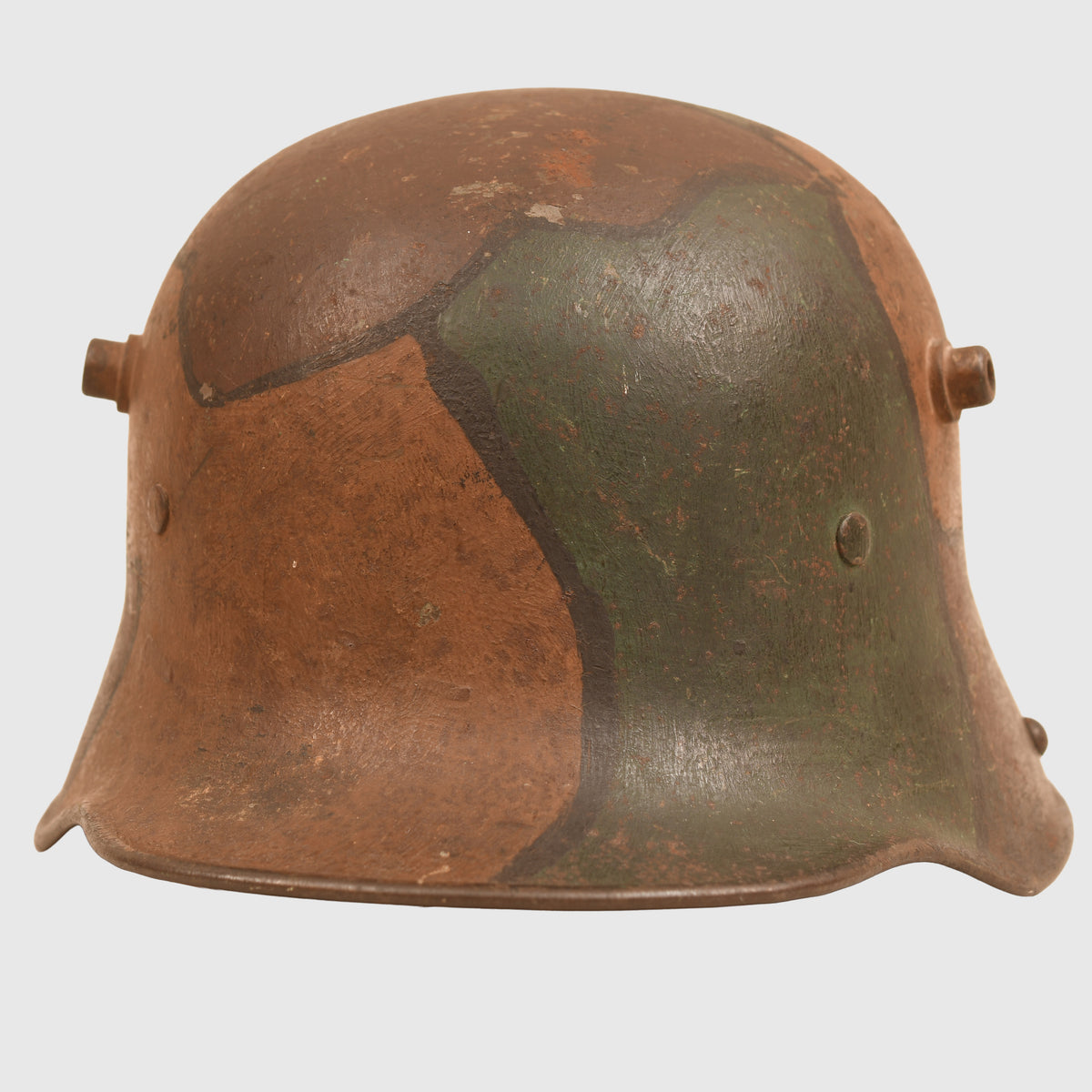 GERMAN WWI M.17 CAMOUFLAGE HELMET - COMPLETE WITH LINER AND THE RARE CHINSTRAP