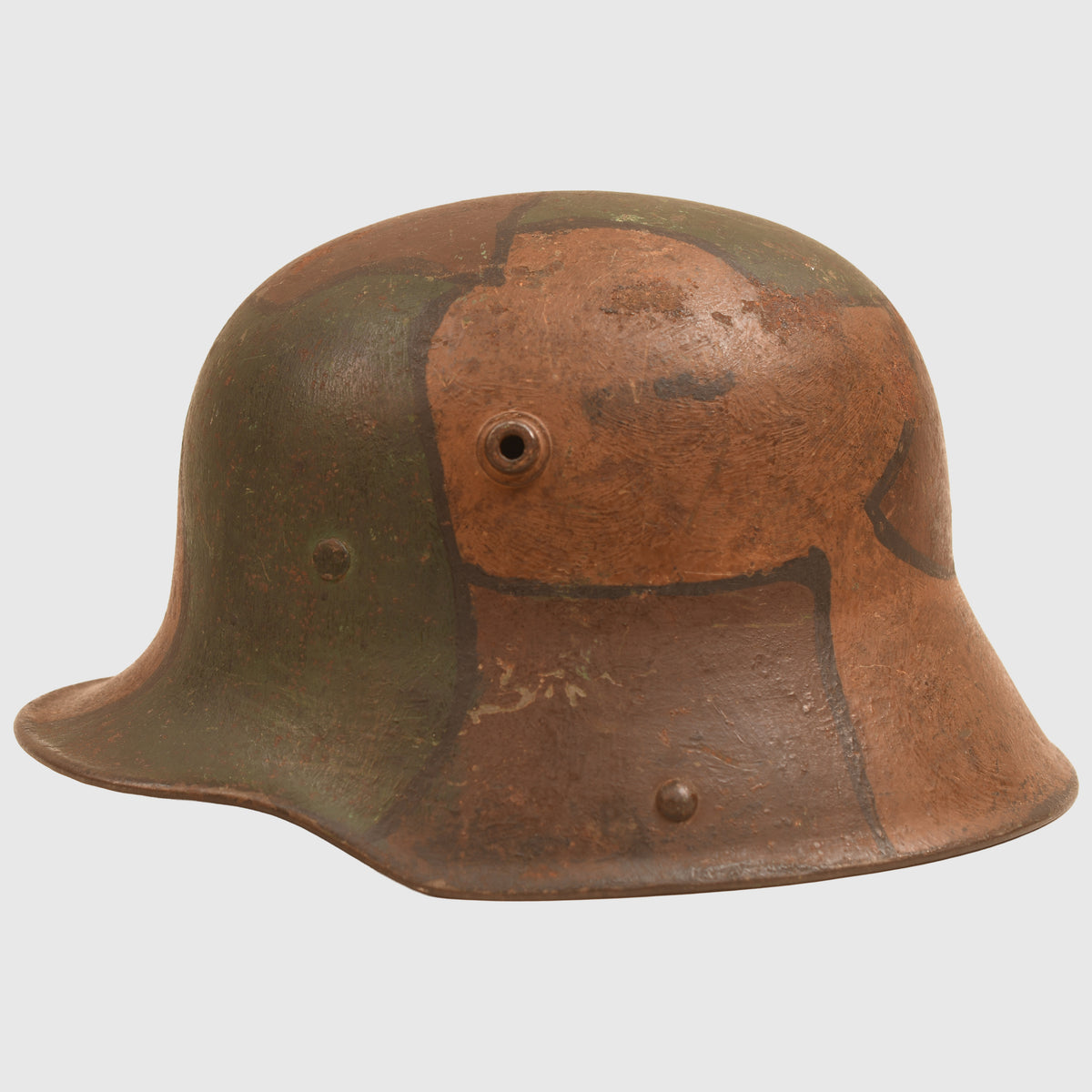GERMAN WWI M.17 CAMOUFLAGE HELMET - COMPLETE WITH LINER AND THE RARE CHINSTRAP
