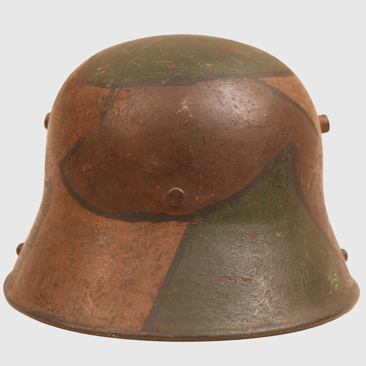 GERMAN WWI M.17 CAMOUFLAGE HELMET - COMPLETE WITH LINER AND THE RARE CHINSTRAP