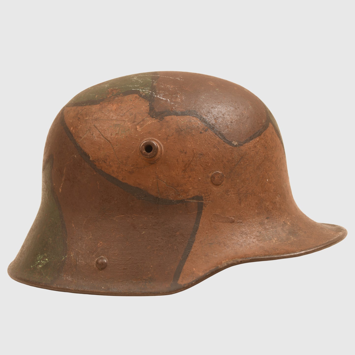 GERMAN WWI M.17 CAMOUFLAGE HELMET - COMPLETE WITH LINER AND THE RARE CHINSTRAP