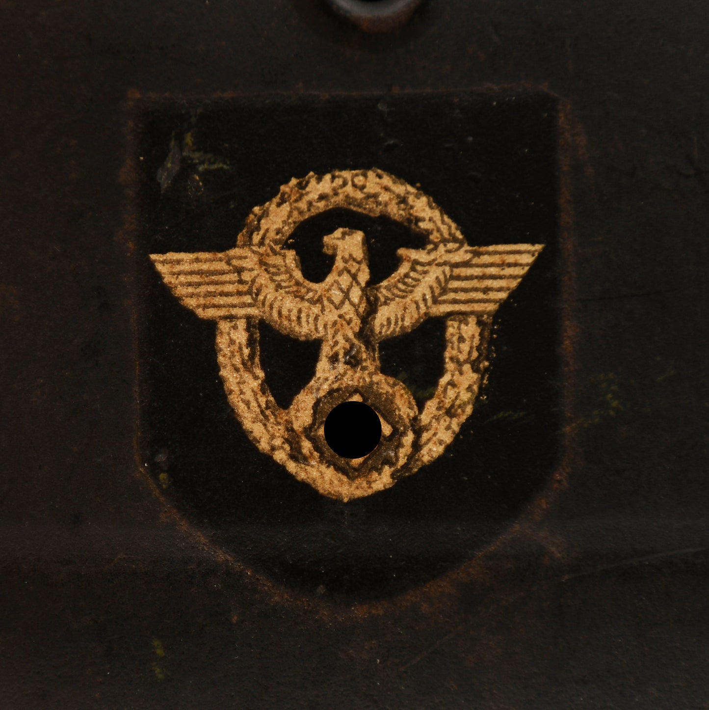 GERMAN WWII POLICE M.40 BEADED DOUBLE DECAL SEMI COMBAT HELMET WITH NON BORDERED DECAL