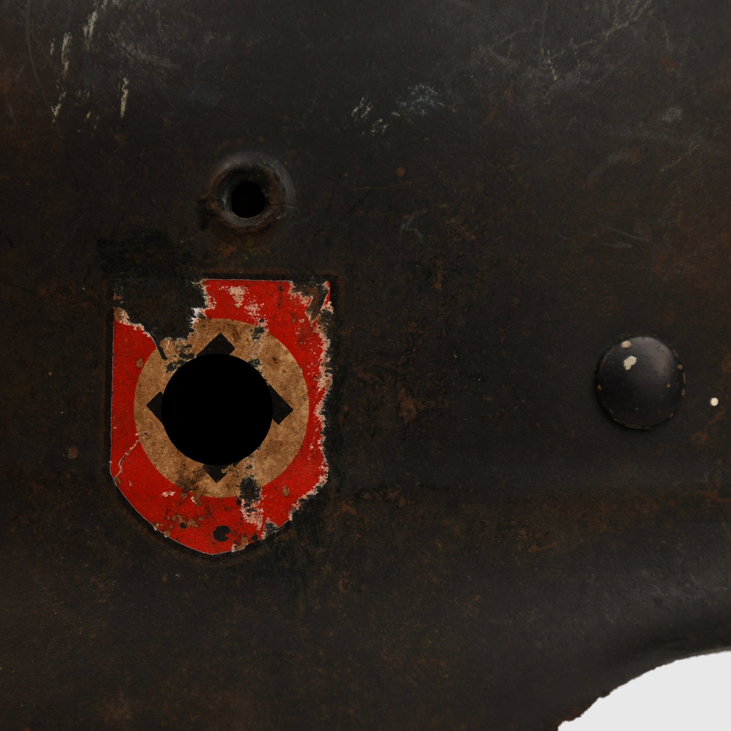 GERMAN WWII POLICE M.40 BEADED DOUBLE DECAL SEMI COMBAT HELMET WITH NON BORDERED DECAL