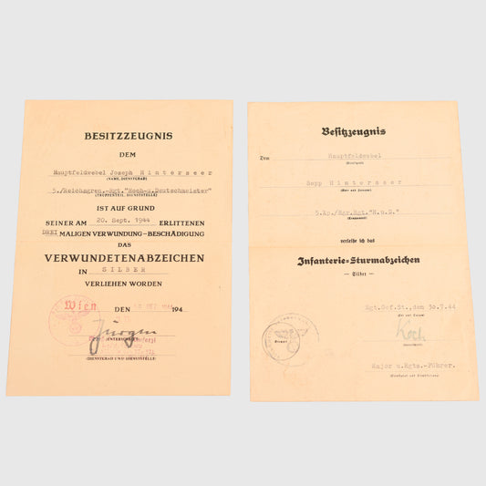 GERMAN WWII WOUND BADGE IN SILVER CITATION FOR REGIMENT HOCH-UND.DEUTSCHMEISTER
