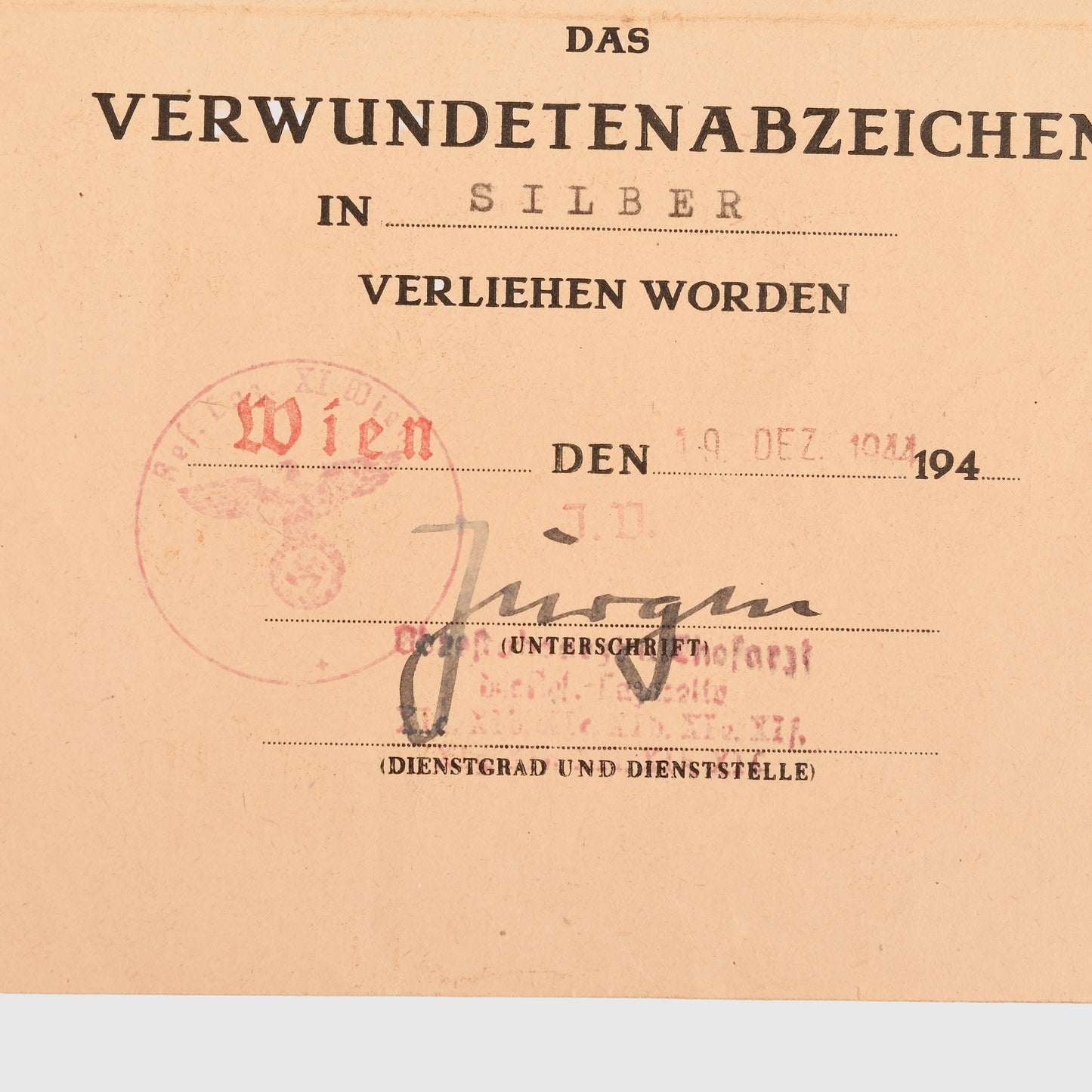 GERMAN WWII WOUND BADGE IN SILVER CITATION FOR REGIMENT HOCH-UND.DEUTSCHMEISTER