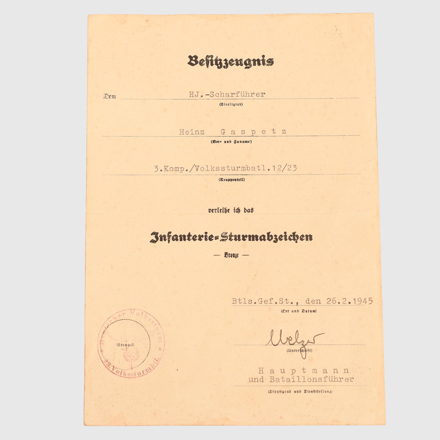 GERMAN WWII HITLER YOUTH DEFENCE OF BRESLAU 1945 CITATION AND MEMBERSHIP CARD
