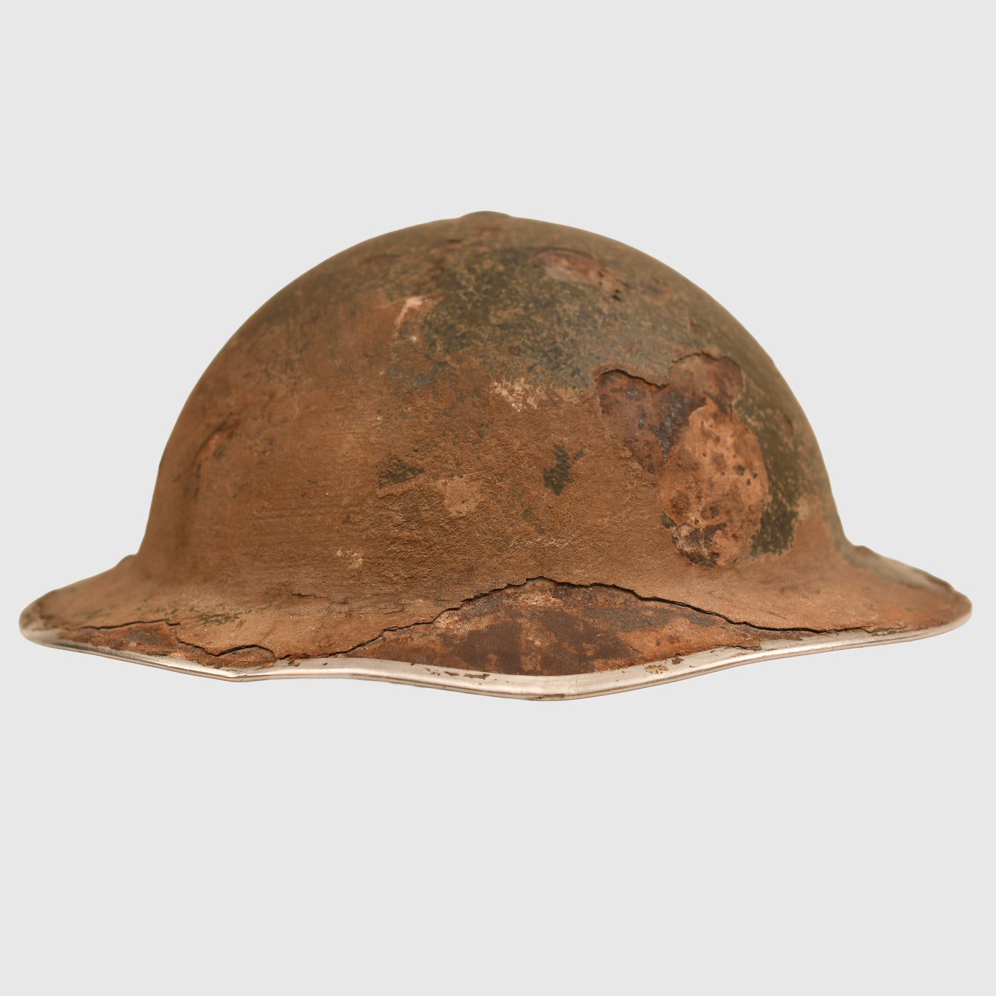 BRITISH WWII 9TH ROYAL FUSILIERS ITALIAN CAMPAIGN BATTLE DAMAGED BRODIE HELMET