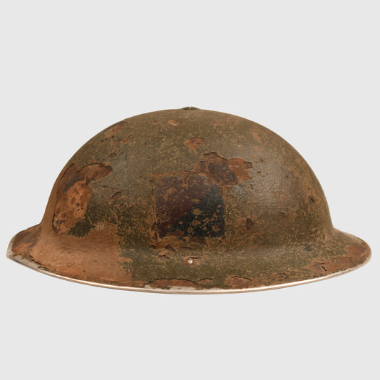 BRITISH WWII 9TH ROYAL FUSILIERS ITALIAN CAMPAIGN BATTLE DAMAGED BRODIE HELMET