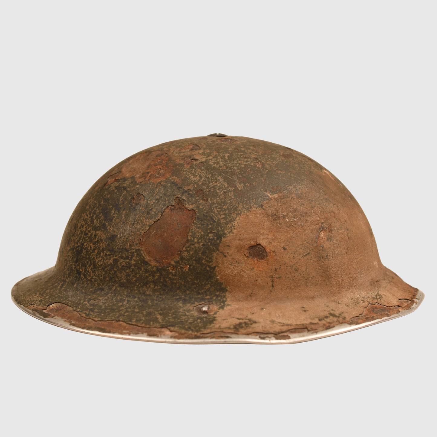 BRITISH WWII 9TH ROYAL FUSILIERS ITALIAN CAMPAIGN BATTLE DAMAGED BRODIE HELMET