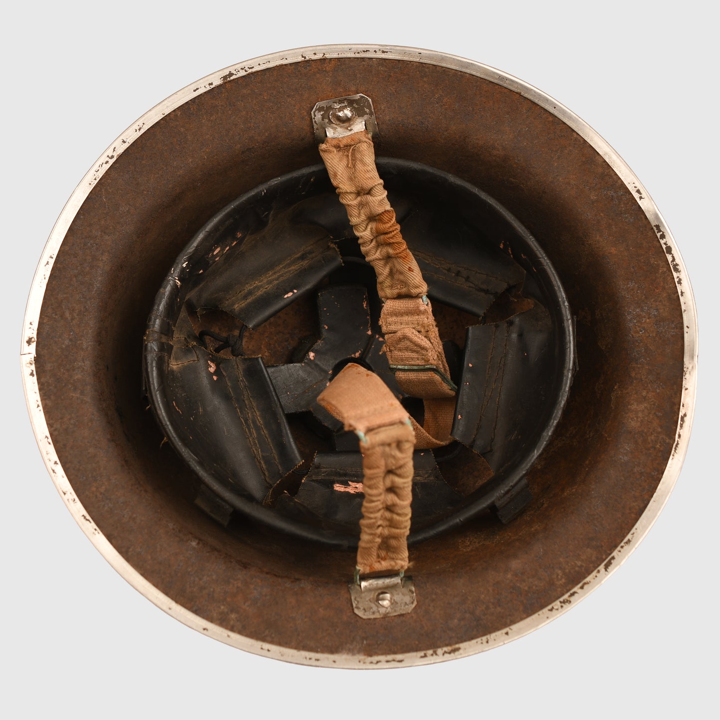 BRITISH WWII 9TH ROYAL FUSILIERS ITALIAN CAMPAIGN BATTLE DAMAGED BRODIE HELMET