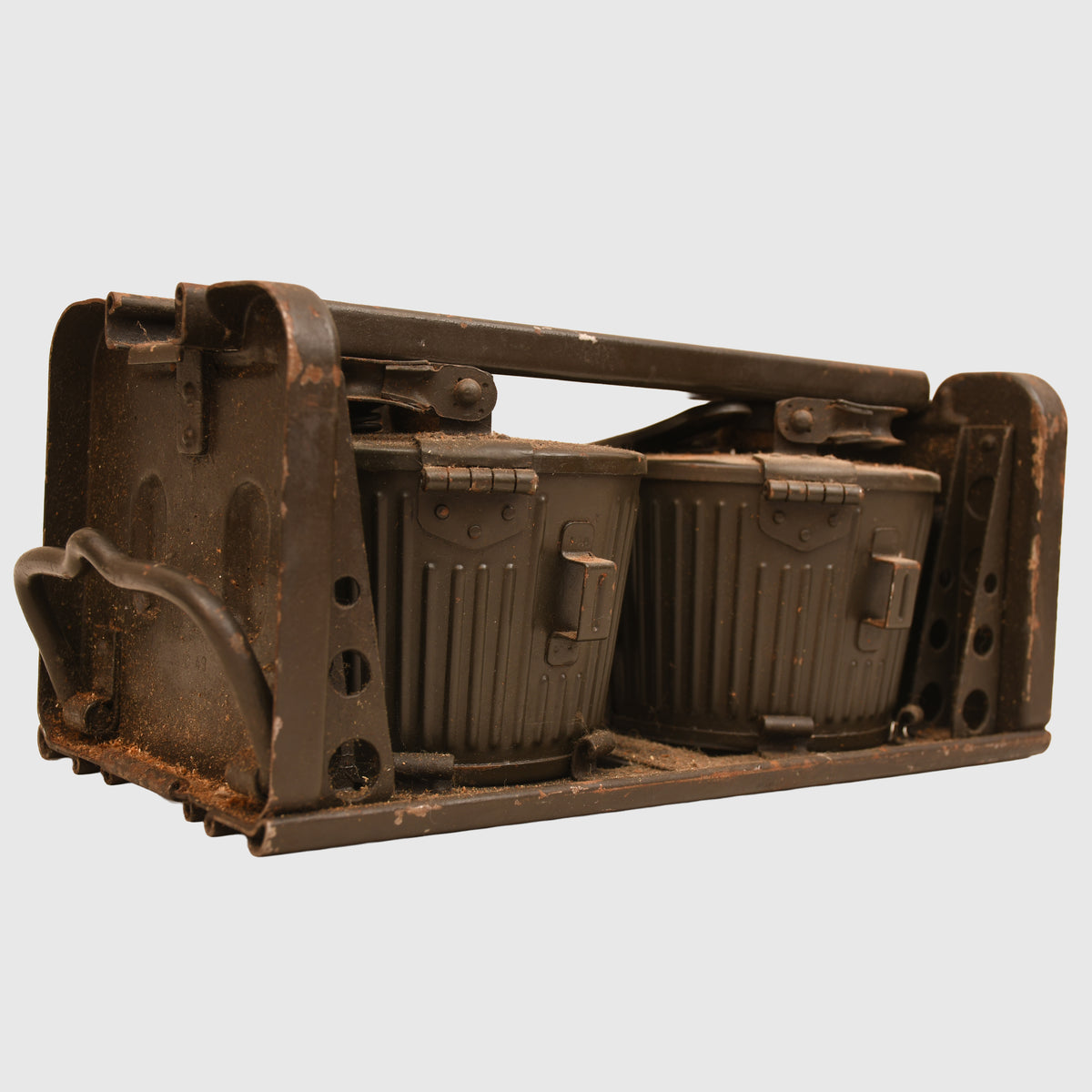 GERMAN WWII MG34 DOUBLE 50 ROUND DRUM CARRYING CASE AND DRUMS