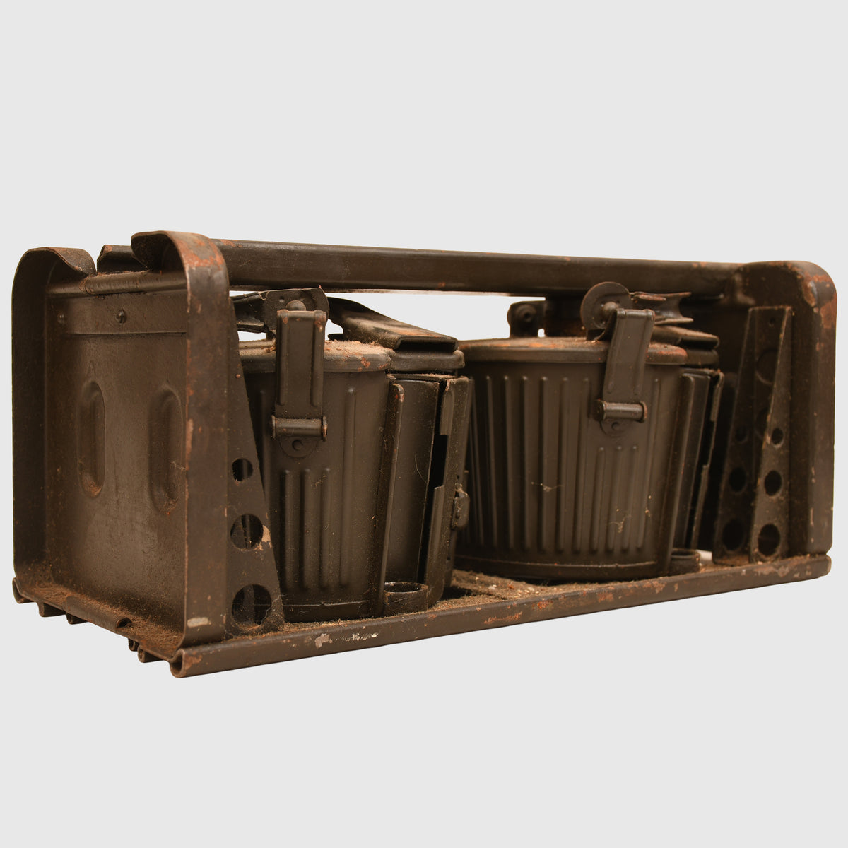 GERMAN WWII MG34 DOUBLE 50 ROUND DRUM CARRYING CASE AND DRUMS