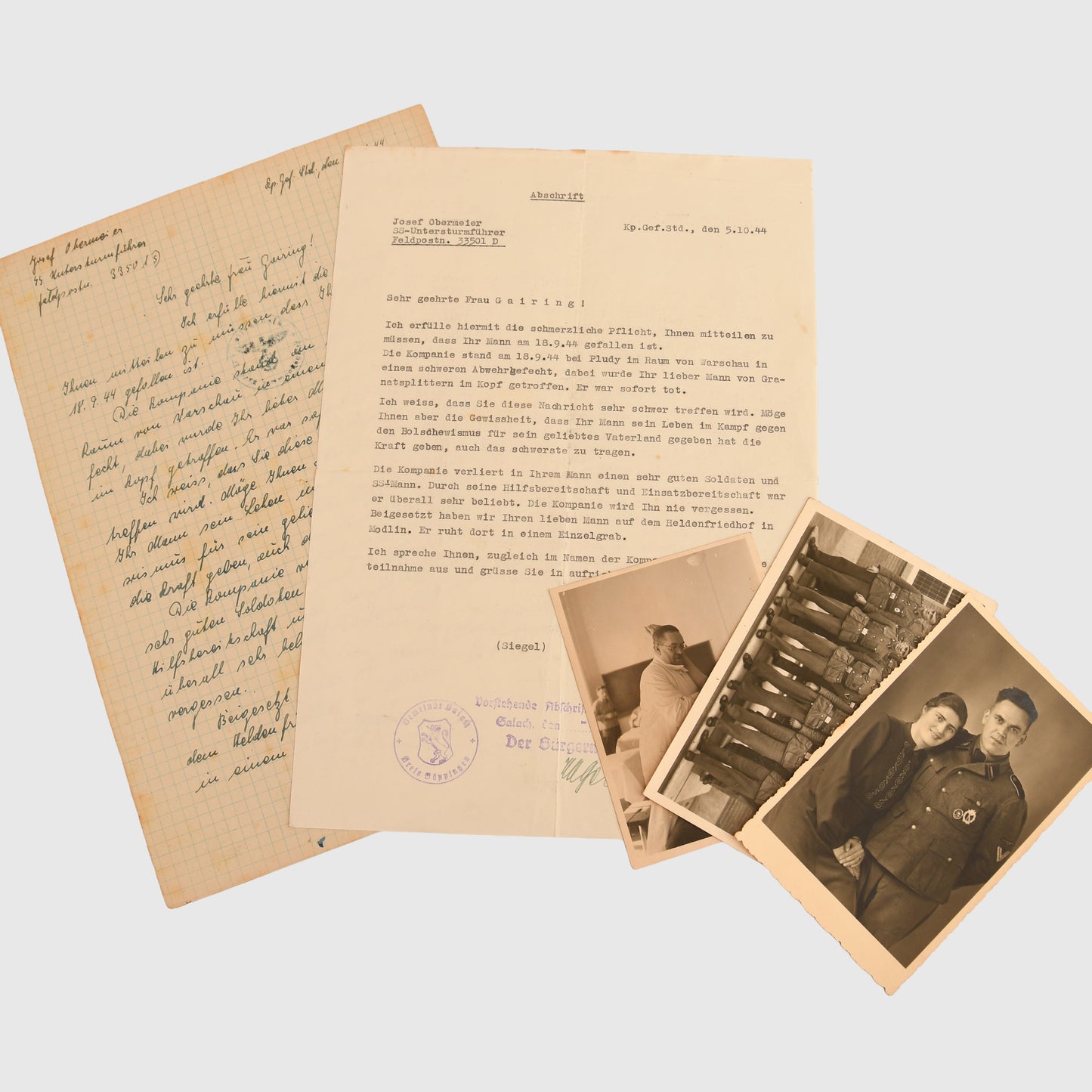 German WWII SS Paperwork Grouping