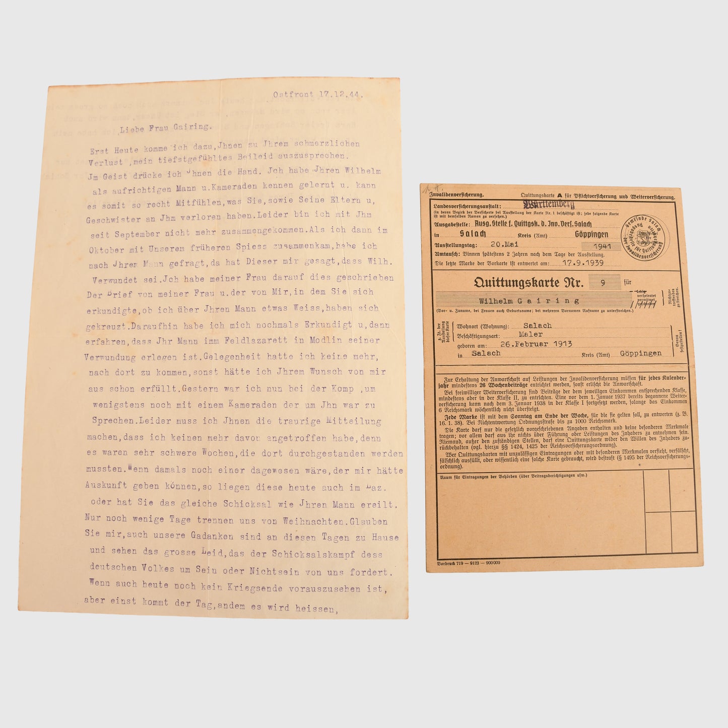 German WWII SS Paperwork Grouping