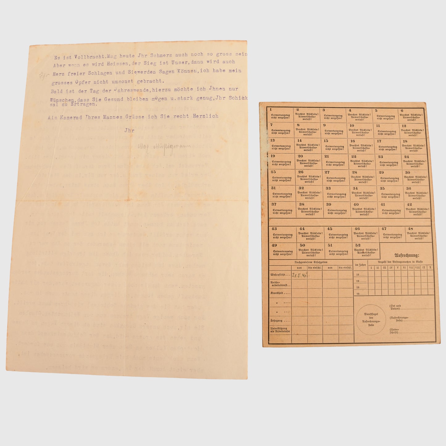German WWII SS Paperwork Grouping