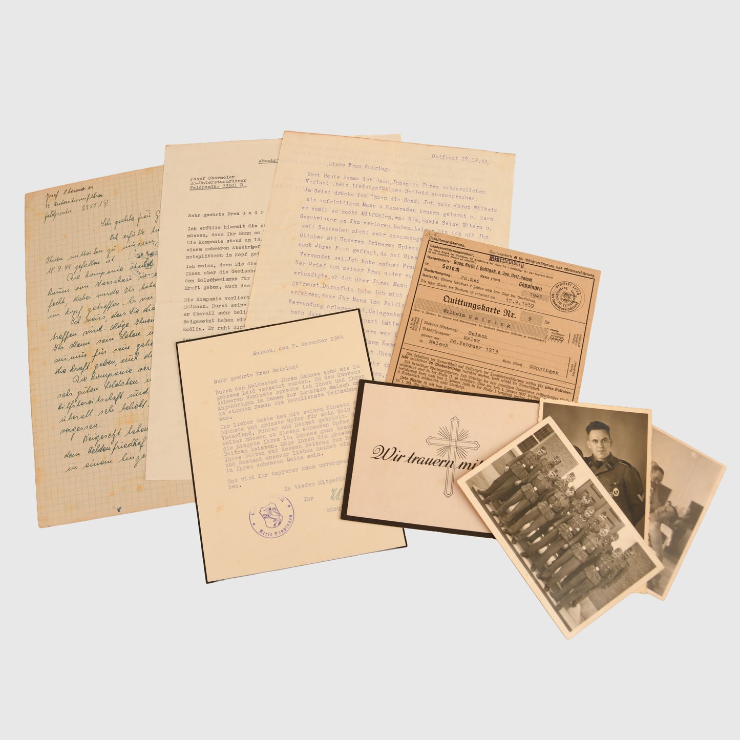 German WWII SS Paperwork Grouping