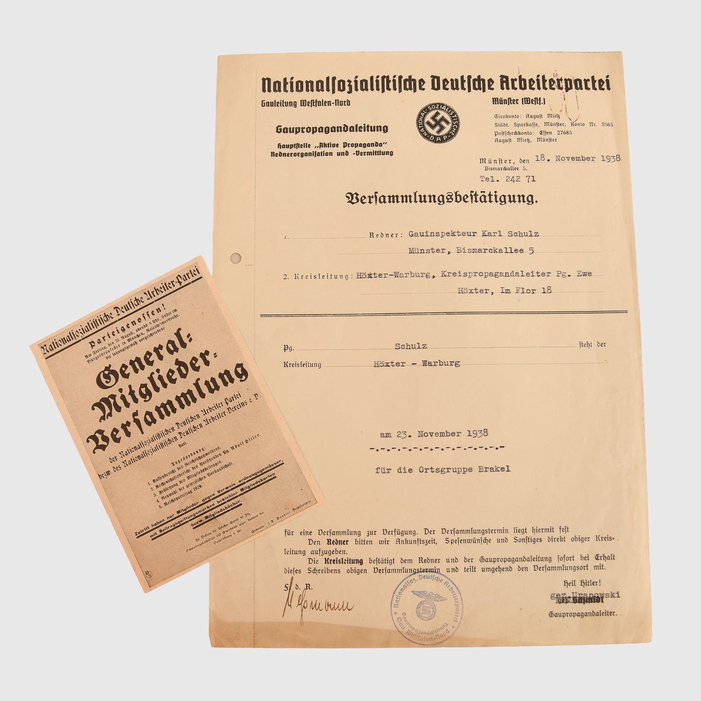 German WWII SS Obersturmbannführer Karl Schulz Document Grouping