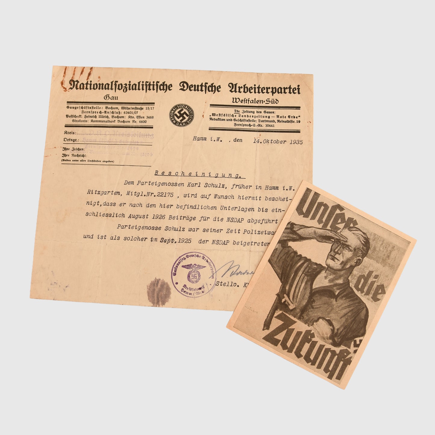 German WWII SS Obersturmbannführer Karl Schulz Document Grouping