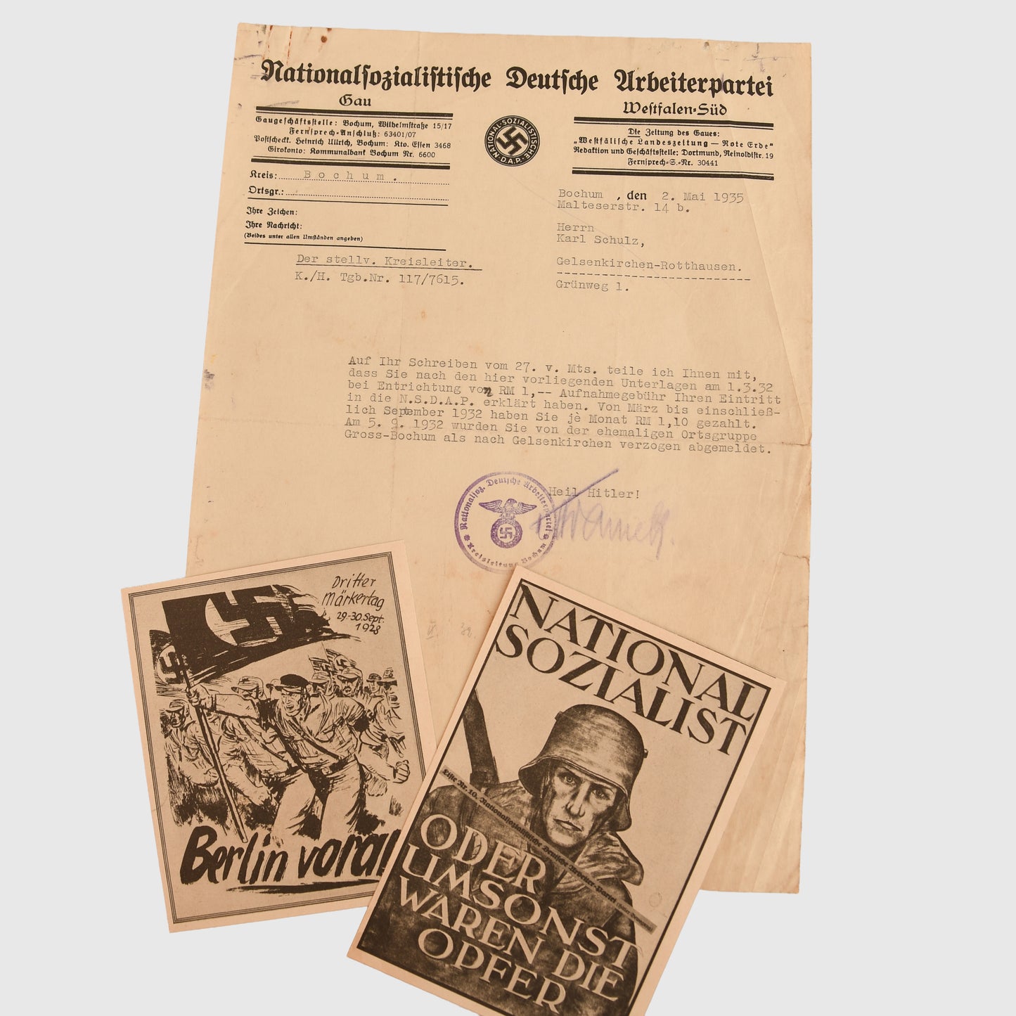 German WWII SS Obersturmbannführer Karl Schulz Document Grouping