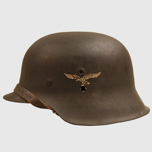 GERMAN WWII LUFTWAFFE SINGLE DECAL M.42 COMBAT HELMET WITH VERY LITTLE WEAR USE