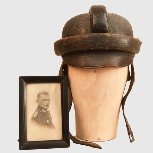 German WWI Aviators Leather Flying Helmet and Photograph