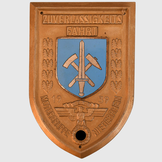 GERMAN WWII NSKK MOTOR GROUP NIEDERRHEIN SHIELD SHAPED PLAQUE