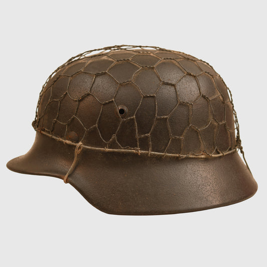 German WWII Army or SS M35 Combat Helmet with Wire Cover