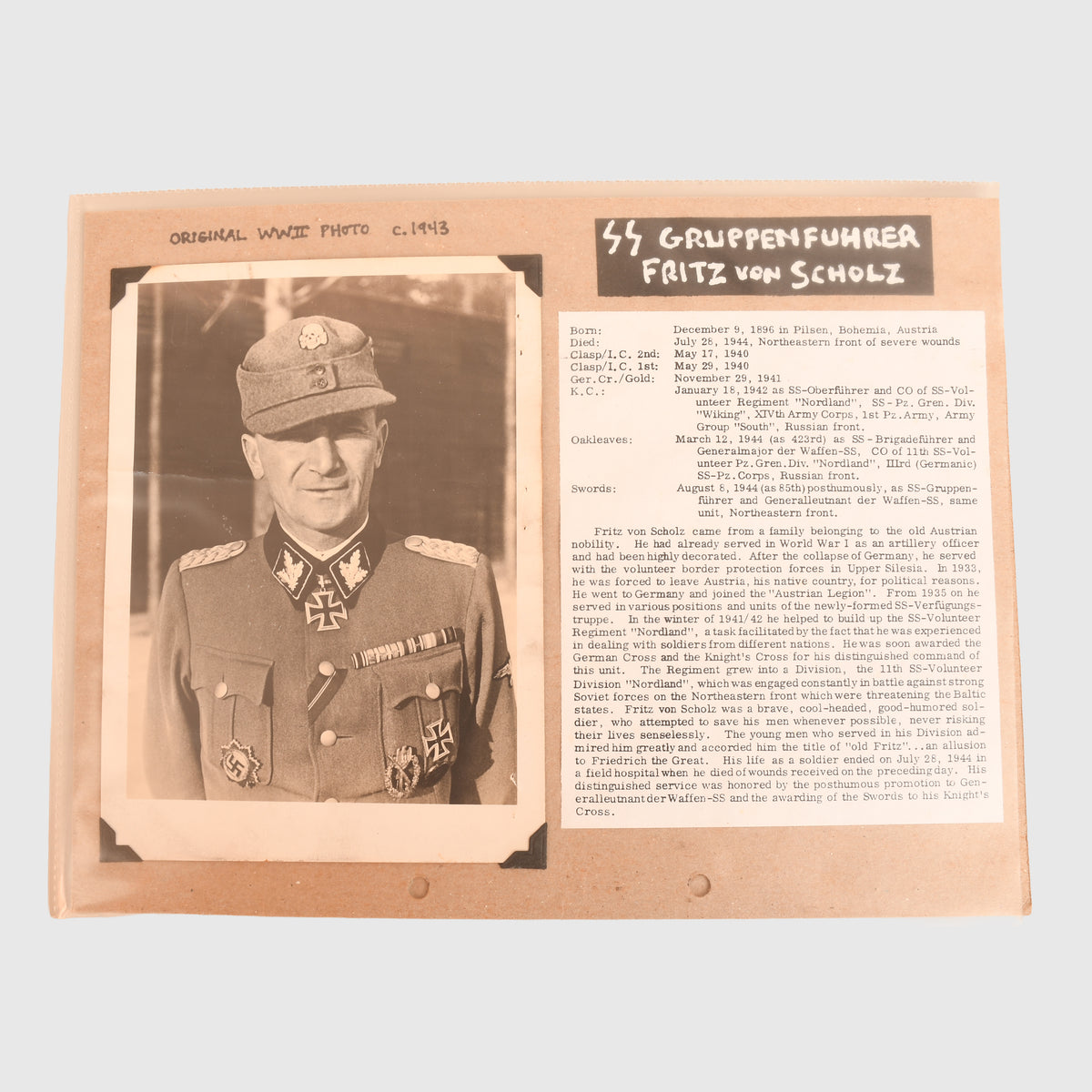 RECOMMENDATION LETTERS FOR THE OAKLEAVES FOR SS BRIGARDEFUHRER FRITZ VON SCHOLZ