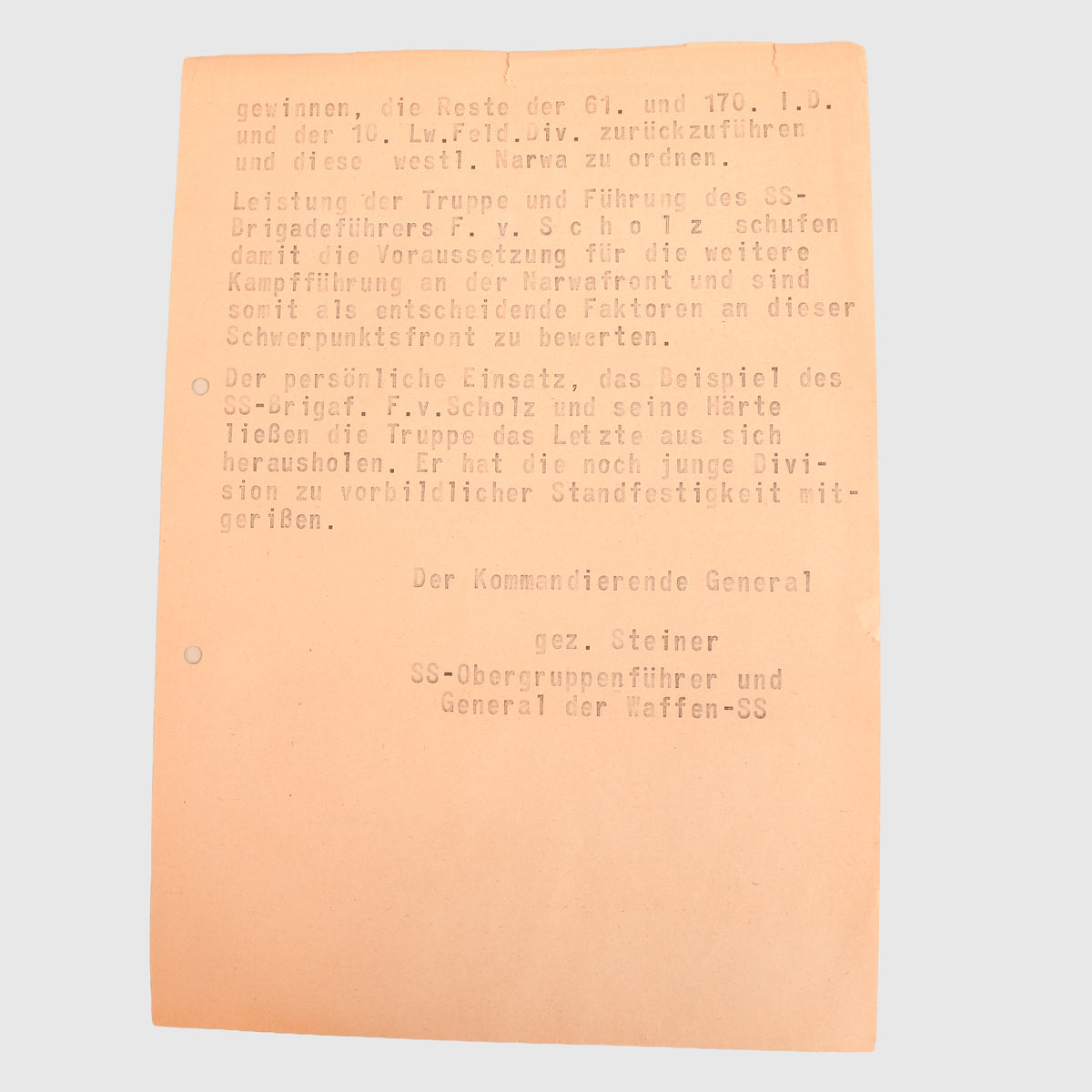 RECOMMENDATION LETTERS FOR THE OAKLEAVES FOR SS BRIGARDEFUHRER FRITZ VON SCHOLZ