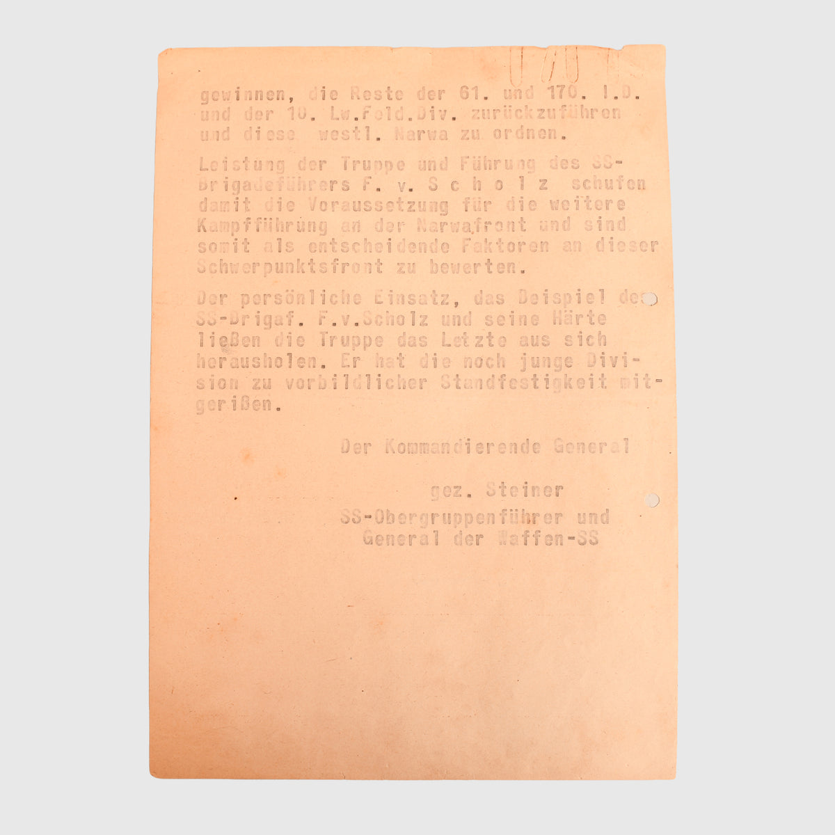 RECOMMENDATION LETTERS FOR THE OAKLEAVES FOR SS BRIGARDEFUHRER FRITZ VON SCHOLZ