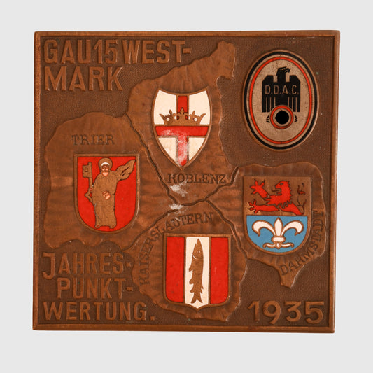 GERMAN WWII DDAC GAU WESTMARK SQUARE ENAMELLED PLAQUE