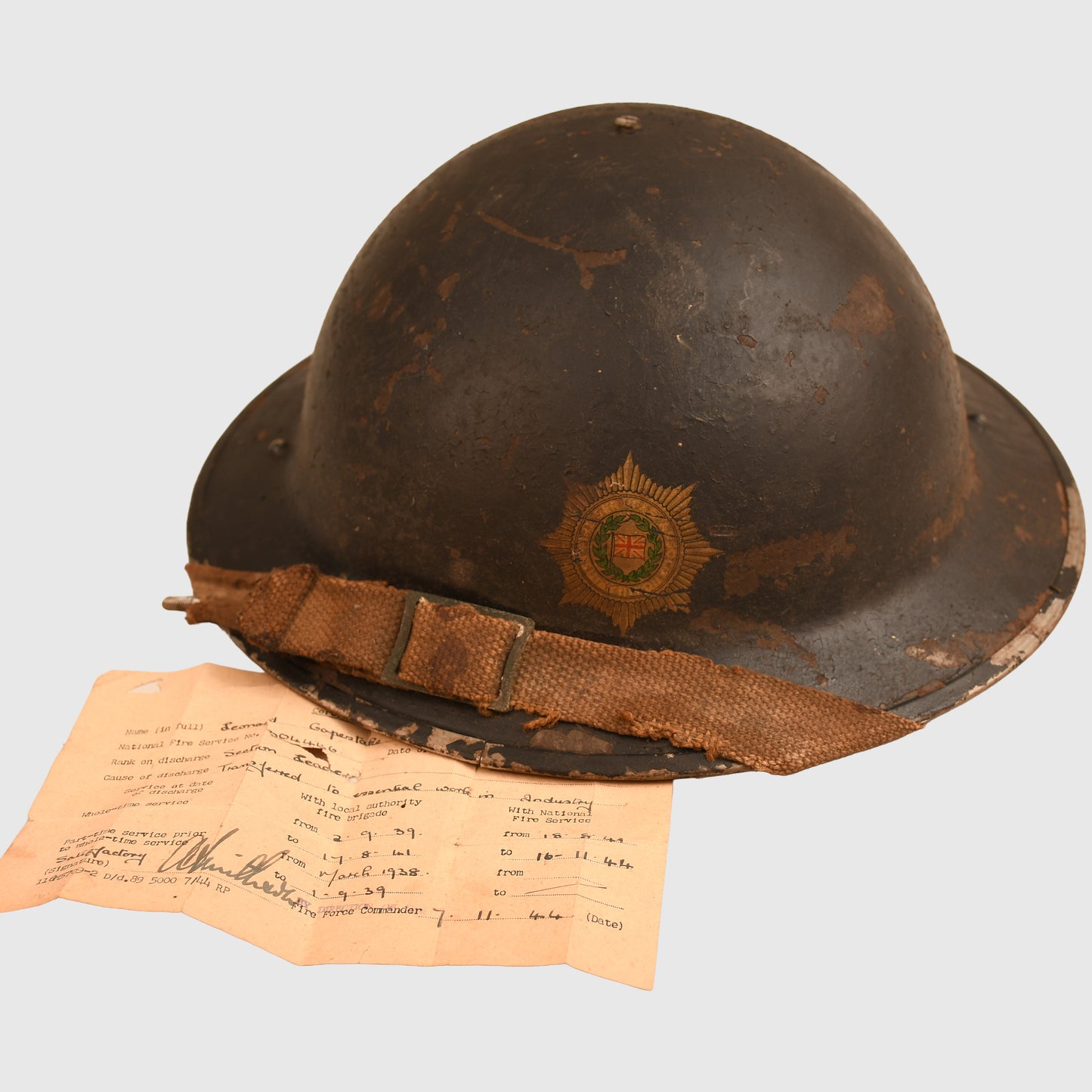 BRITISH WWII NATIONAL FIRE SERVICE BRODIE HELMET - IDENTIFIED
