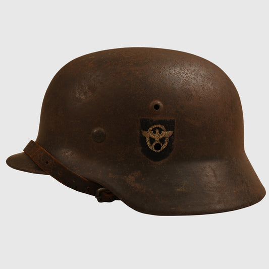 GERMAN WWII POLICE DOUBLE DECAL M35 LARGE SIZE COMBAT HELMET