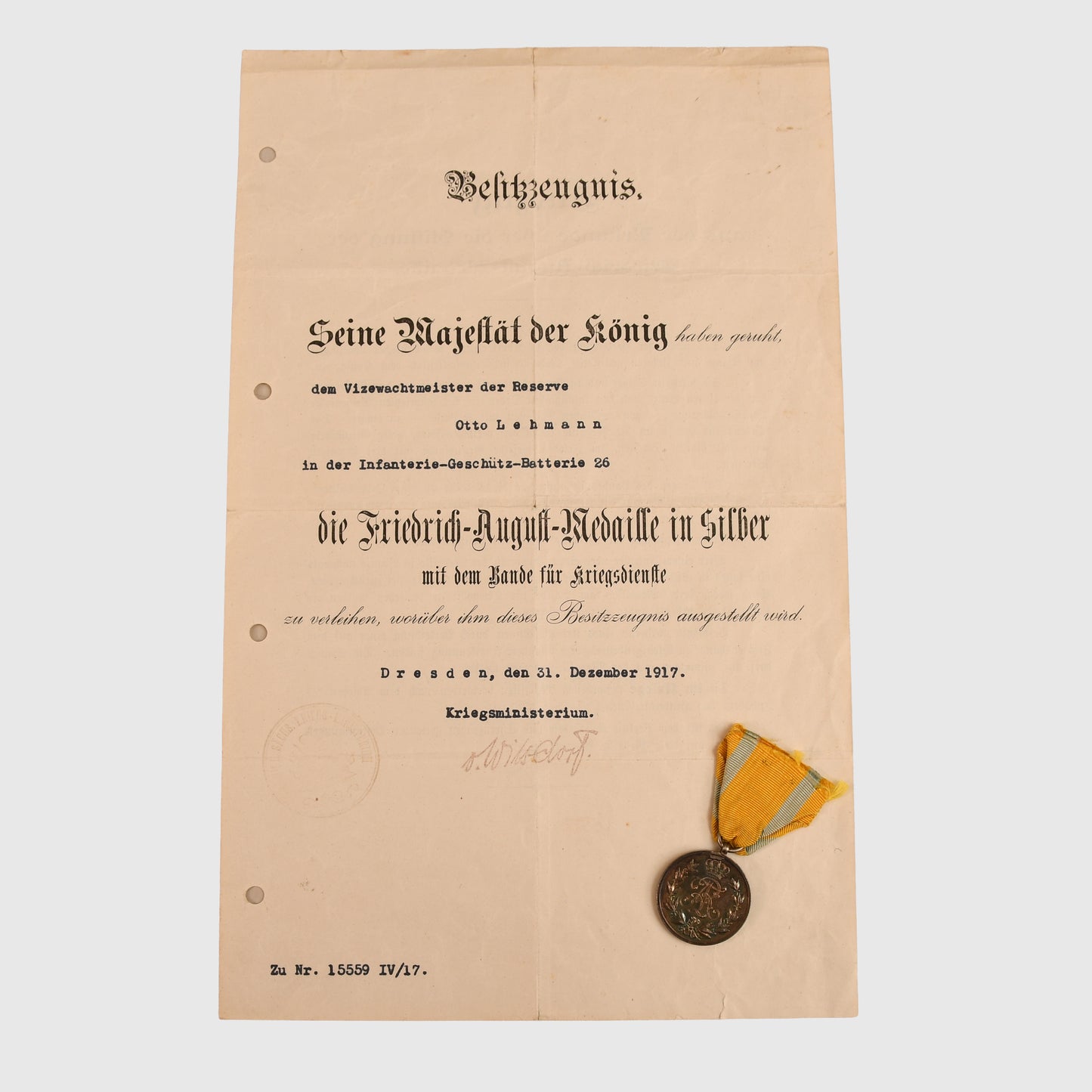 IMPERIAL GERMAN MEDAL & CITATION