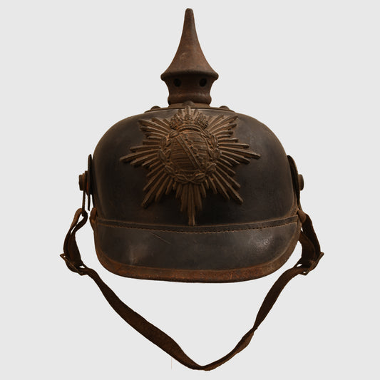 GERMAN WWI BATTLEFIELD PICK-UP UNTOUCHED SAXON ENLISTED RANKS PICKELHAUBE