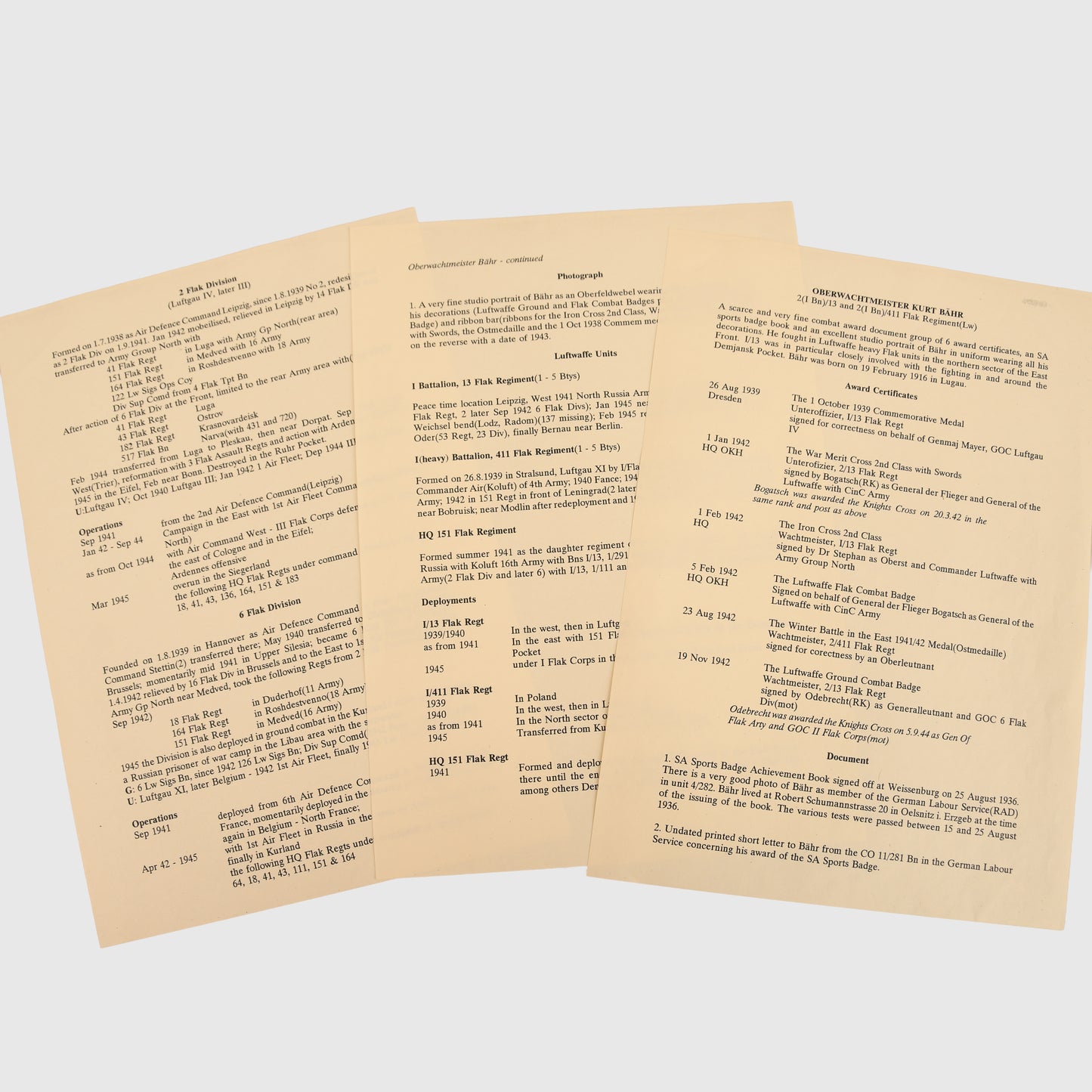 German WWII Luftwaffe Flak Paper Grouping