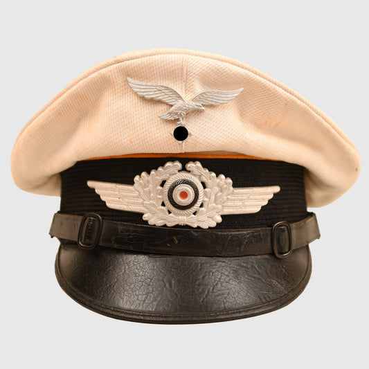German WWII Luftwaffe White Top Flight Section Visor Cap