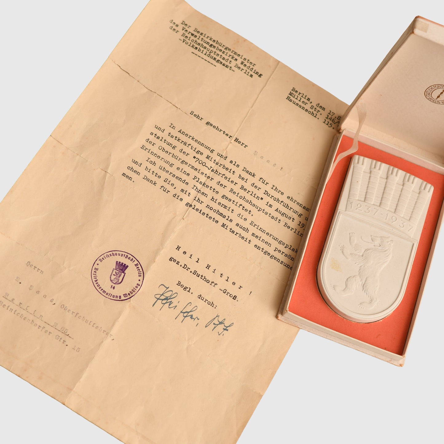 German WWII Berlin Presentation Plaque