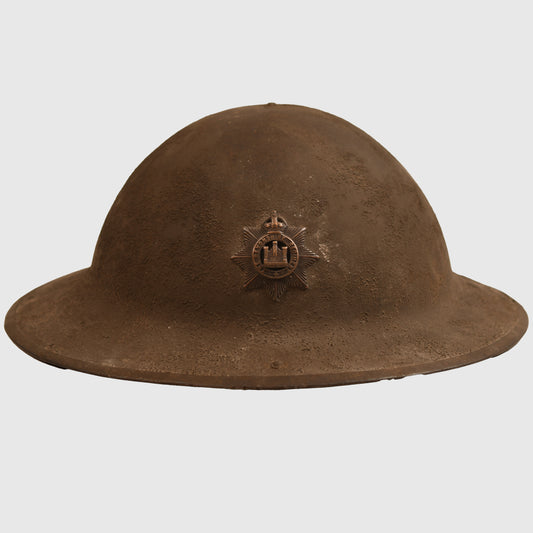 BRITISH WWI DEVONSHIRE REGIMENT BRODIE HELMET WITH OFFICERS LINER